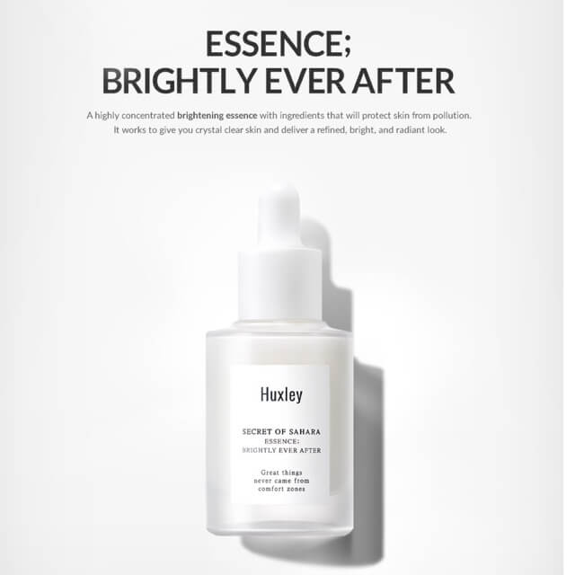 Huxley Essence Brightly Ever After 5 ml เอสเซ้นส์เข้มข้นเพิ่มความกระจ่างใสให้กับผิว ด้วยส่วนผสมที่ปกป้องผิวจากมลภาวะในสภาพแวดล้อมและความเครียด ช่วยบำรุงให้ผิวสว่างและกระจ่างใสมากยิ่งขึ้น ปรับสีผิวที่ไม่สม่ำเสมอ 